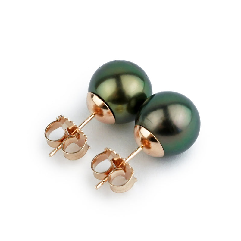 Aubergine Peacock 9.7mm Tahitian Pearl Stud Earrings