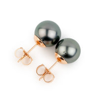 Dusky Pink Green 9-9.8mm Tahitian Pearl Stud Earrings