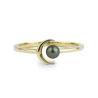 Tahitian Keshi Crescent Moon Ring on 14K Gold