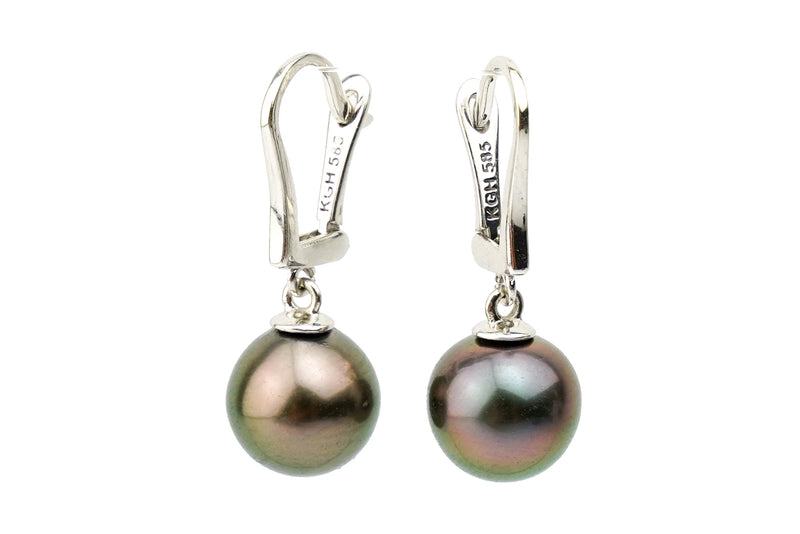 Flashy Pink Tahitian Pearl Lever Backs on 14K White Gold