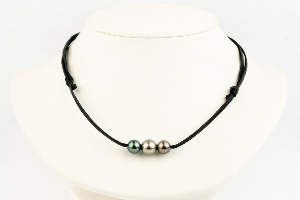 Fuchsia Blue 9-10.9mm Triple Eimeo Mana Necklace