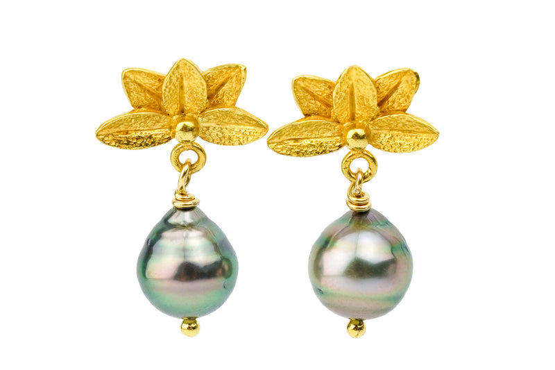 Cascadia Lotus Tahitian Pearl Dangle Earrings (18KP)