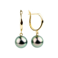 Seafoam Pink 8.6mm Tahitian Pearl U-Hoop Earrings on 14K Yellow Gold