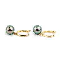Seafoam Pink 8.6mm Tahitian Pearl U-Hoop Earrings on 14K Yellow Gold