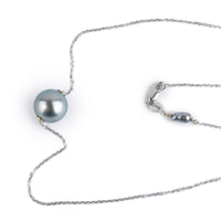 Silvery Blue 9.5mm Tahitian Pearl Solitaire Necklace on 14K White Gold