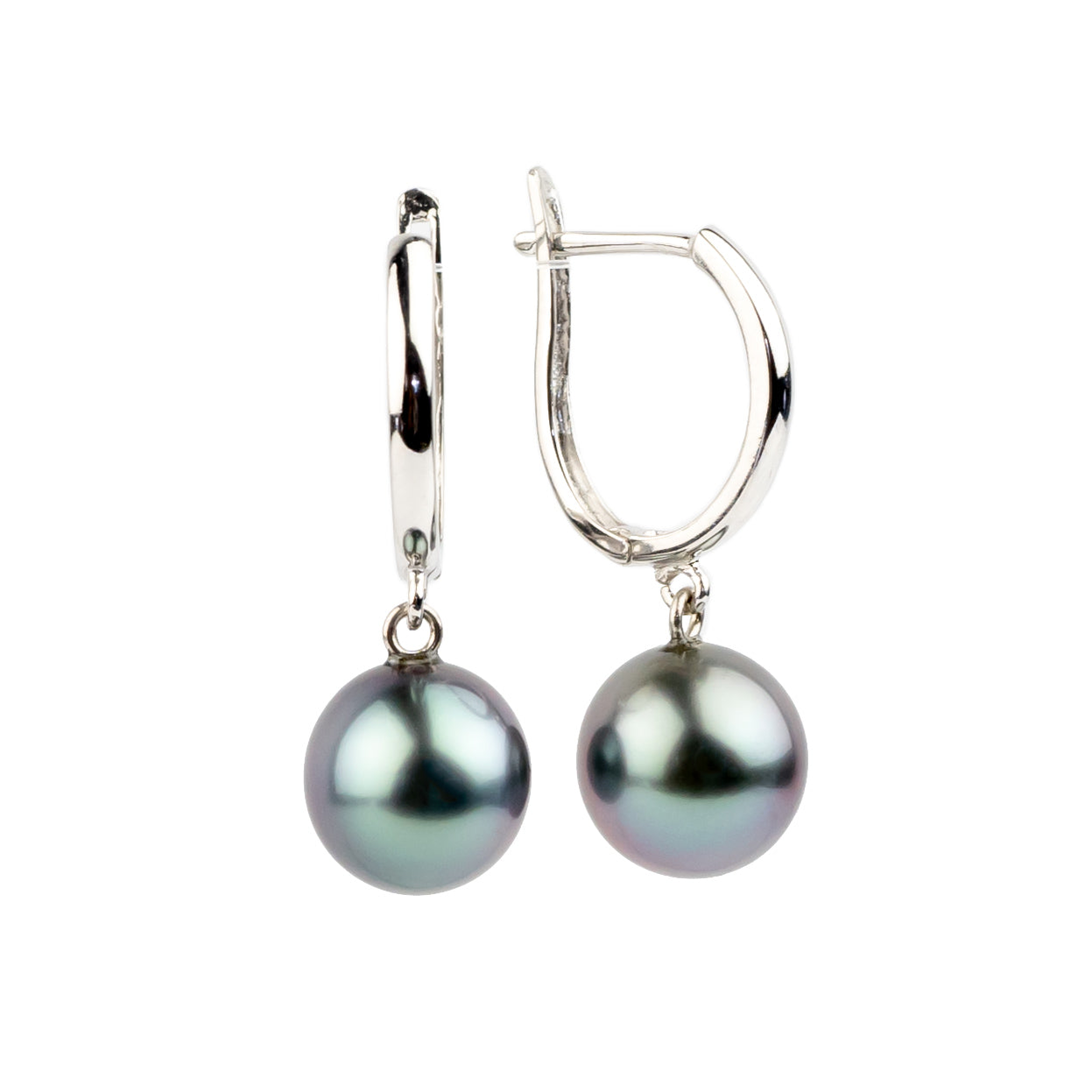 Lavender Blue 8.2mm Tahitian U-Hoop Earrings on 14k White Gold