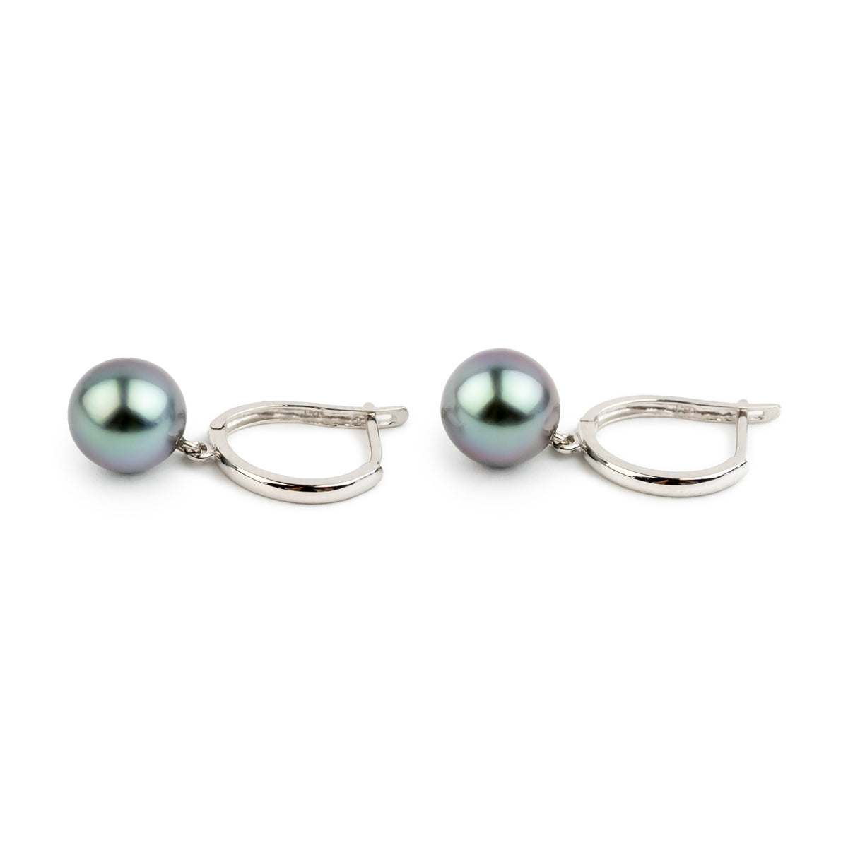 Lavender Blue 8.2mm Tahitian U-Hoop Earrings on 14k White Gold