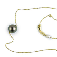 Aubergine Peacock 9.7mm Tahitian Pearl Solitaire Necklace on 14K Yellow Gold