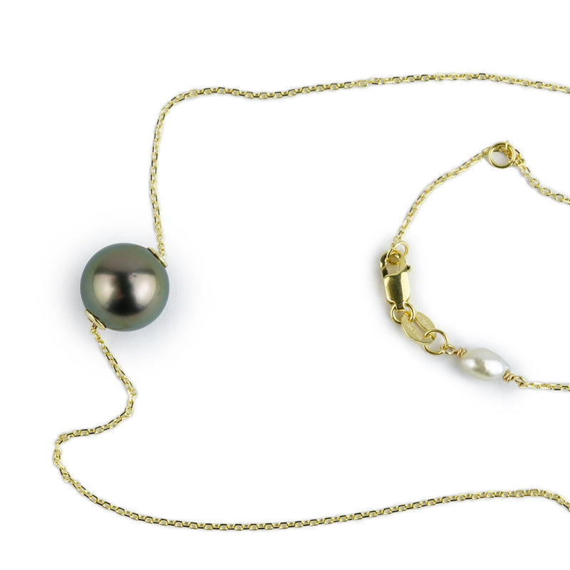 Aubergine Peacock 9.7mm Tahitian Pearl Solitaire Necklace on 14K Yellow Gold