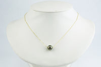 Aubergine Peacock 9.7mm Tahitian Pearl Solitaire Necklace on 14K Yellow Gold