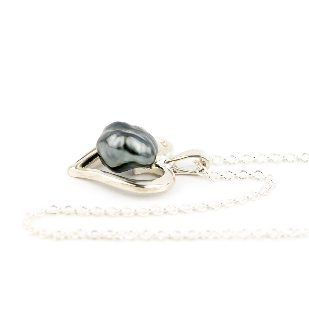 Silver Heart Tahitian Keshi Pearl Necklace