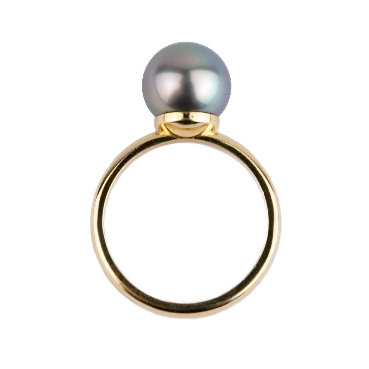 Blue Rainbow 9.6mm Tahitian Pearl Ring on 14k Yellow Gold