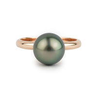 Glorious Green 9.3mm Tahitian Pearl Ring on 14k Rose Gold