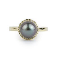 Tahitian Pearl & Diamond Halo Ring