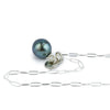 Blue-Green Tahitian Pearl Charm Necklace (Sterling)