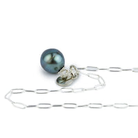 Blue-Green Tahitian Pearl Charm Necklace (Sterling)