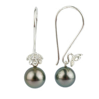 Silvery Pink-Green Tahitian Pearl Hibiscus Hook Earrings