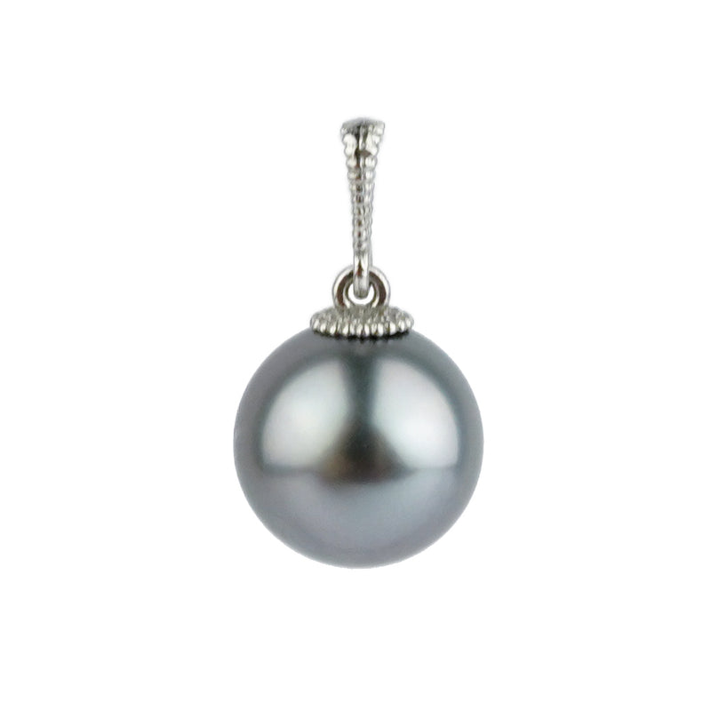 Silvery Lavender-Blue 9.6mm Tahitian Pearl Mermaid Pendant on 14K White Gold