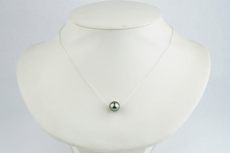 Aqua-Pink 9.2mm Tahitian Pearl Solitaire Necklace on Sterling Silver