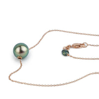 Vibrant Green 9.4mm Tahitian Pearl Solitaire Necklace on 14K Rose Gold