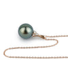 Blue-Green Peacock Tahitian Pearl & Diamond Toru Necklace on 14K Rose Gold