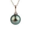 Blue-Green Peacock Tahitian Pearl & Diamond Toru Necklace on 14K Rose Gold