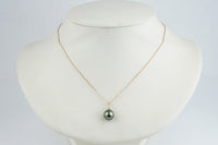 Blue-Green Peacock Tahitian Pearl & Diamond Toru Necklace on 14K Rose Gold