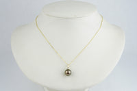 Coppery Cherry Peacock Tahitian Pearl & Diamond Toru Necklace on 14K Yellow Gold