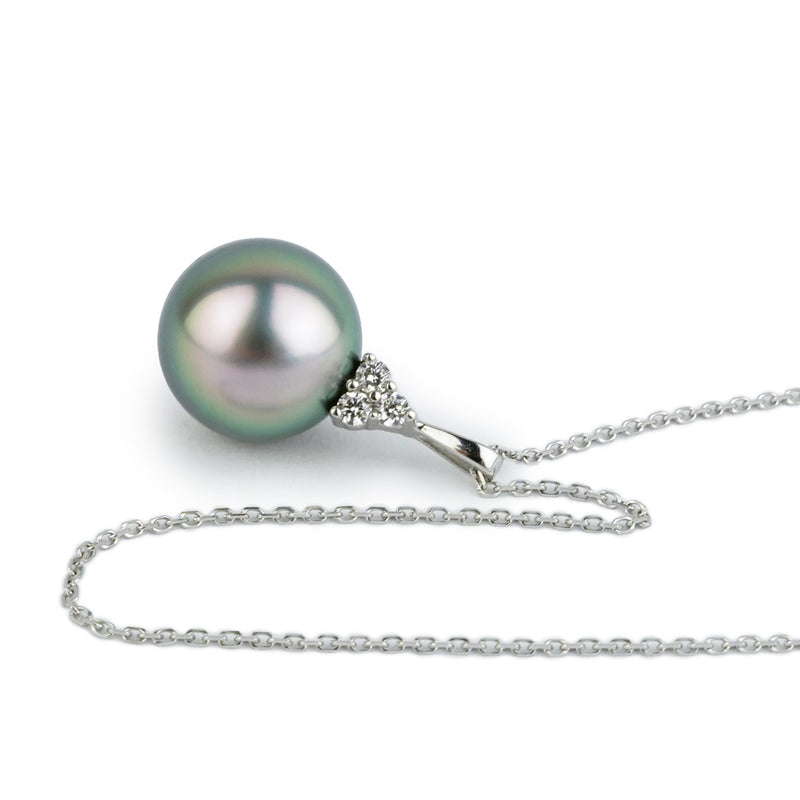 Pink Peacock Tahitian Pearl & Diamond Toru Necklace on 14K White Gold