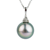 Pink Peacock Tahitian Pearl & Diamond Toru Necklace on 14K White Gold