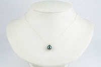 Bright Blue 9mm Tahitian Pearl I'a Necklace on Sterling Silver