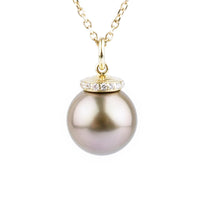 Golden Pink Tahitian Pearl & Diamond Halo Necklace