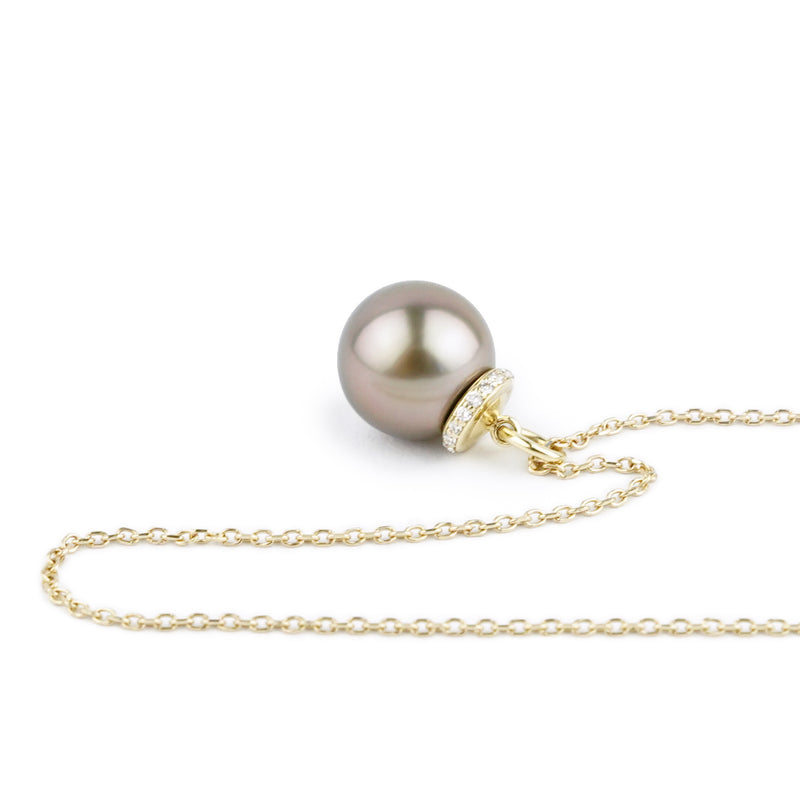 Golden Pink Tahitian Pearl & Diamond Halo Necklace