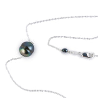 Indigo-Green Peacock 9.5mm Tahitian Pearl Solitaire Necklace on Sterling Silver