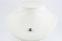 Indigo-Green Peacock 9.5mm Tahitian Pearl Solitaire Necklace on Sterling Silver