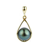 Deep Indigo-Green Tahitian Pearl Teardrop Pendant on 14K Yellow Gold