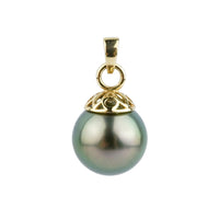 Peacock Green 10mm Tahitian Pearl Filigree Pendant