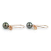 Deep Peacock Green Tahitian Pearl Hibiscus Hook Earrings