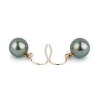 Deep Blue-Green Tahitian Pearl Dangle Earrings on 14K Rose Gold