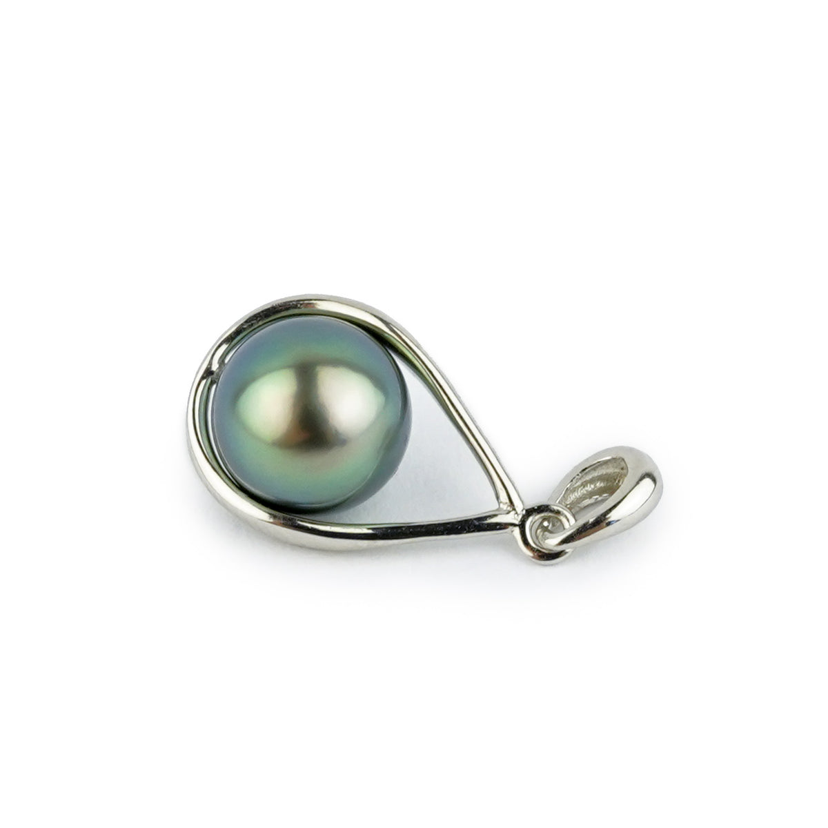 Blue-Green Peacock Tahitian Pearl Teardrop Pendant on Sterling Silver