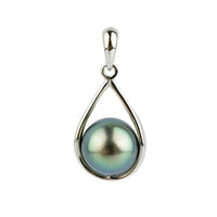 Blue-Green Peacock Tahitian Pearl Teardrop Pendant on Sterling Silver