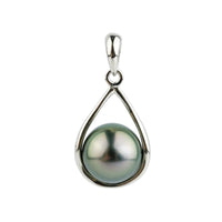 Peacock Green Tahitian Pearl Teardrop Pendant on Sterling Silver