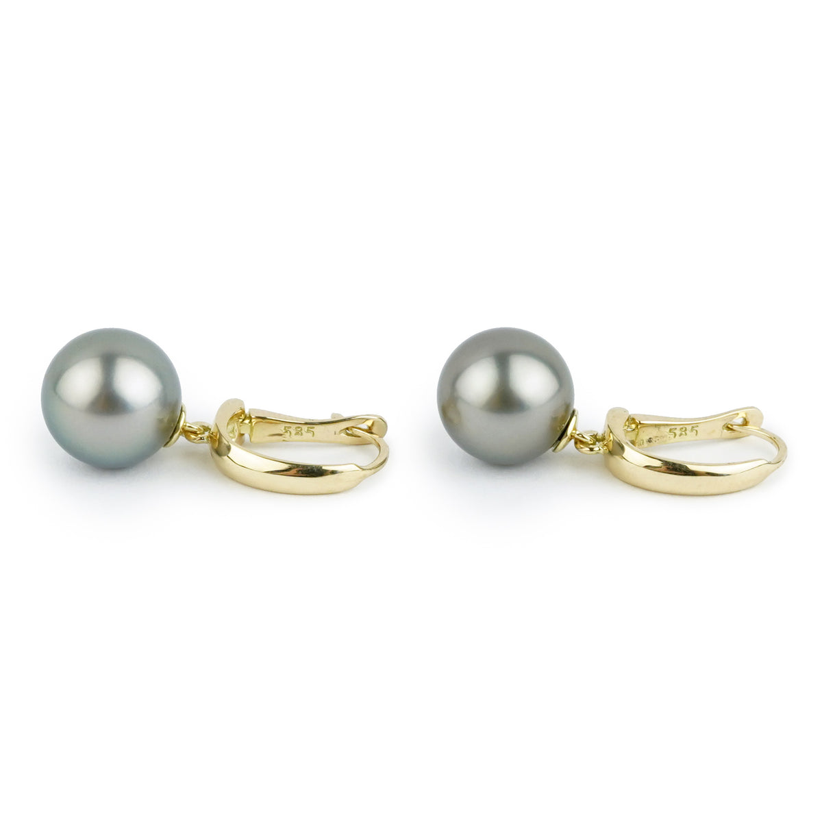 Light Silvery 10.7mm Tahitian Pearl Lever-Back Earrings on 14K Yellow Gold