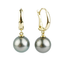 Light Silvery 10.7mm Tahitian Pearl Lever-Back Earrings on 14K Yellow Gold