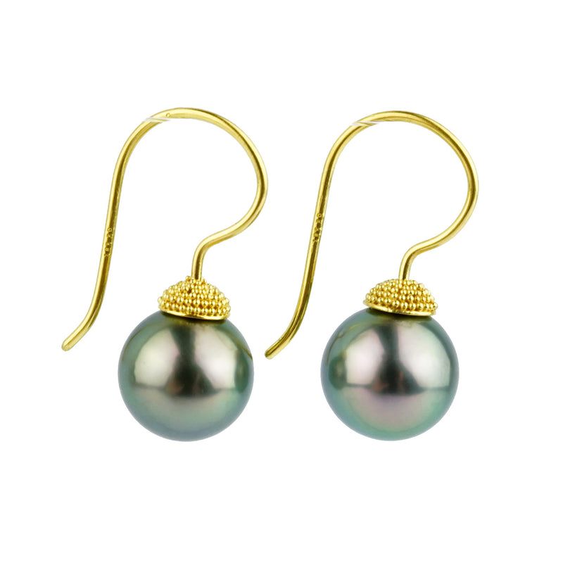 18K Bali Pink Peacock Tahitian Pearl Hook Earrings