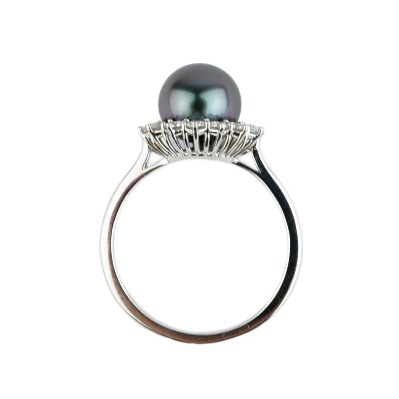 Tahitian Pearl & Diamond Soleil Ring on 14K White Gold