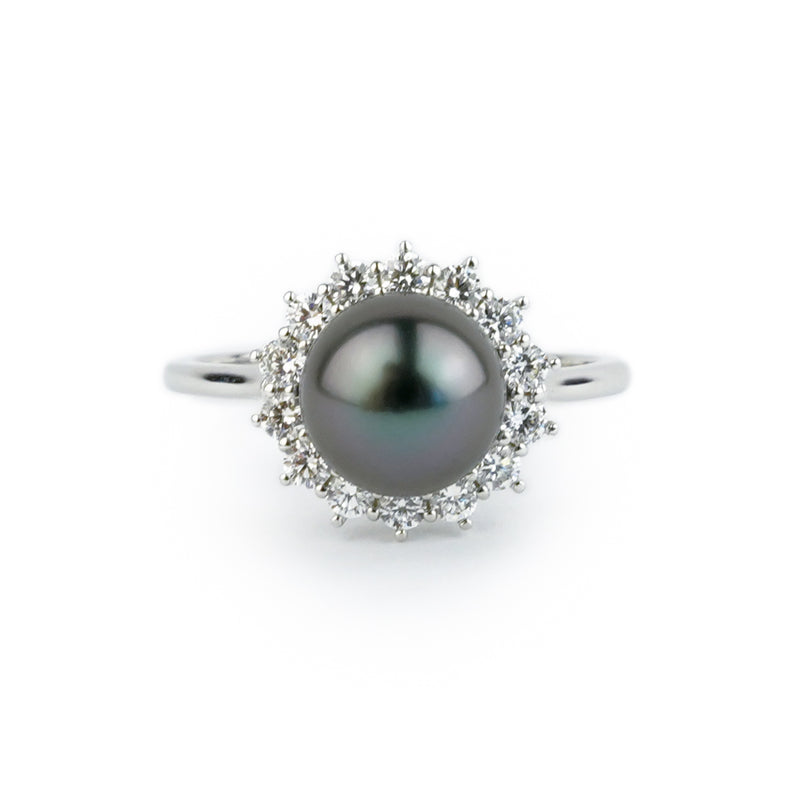 Tahitian Pearl & Diamond Soleil Ring on 14K White Gold