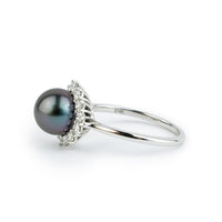 Tahitian Pearl & Diamond Soleil Ring on 14K White Gold