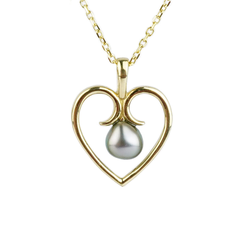 Dainty 14K Gold Heart Tahitian Keshi Pearl Necklace