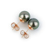 Pink-Green Peacock 9-9.7mm Tahitian Pearl Stud Earrings